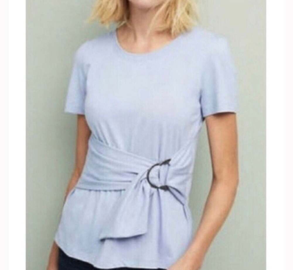 Anthropologie Maeve Dakota Light Blue Wrap Short Sleeve Top Medium
